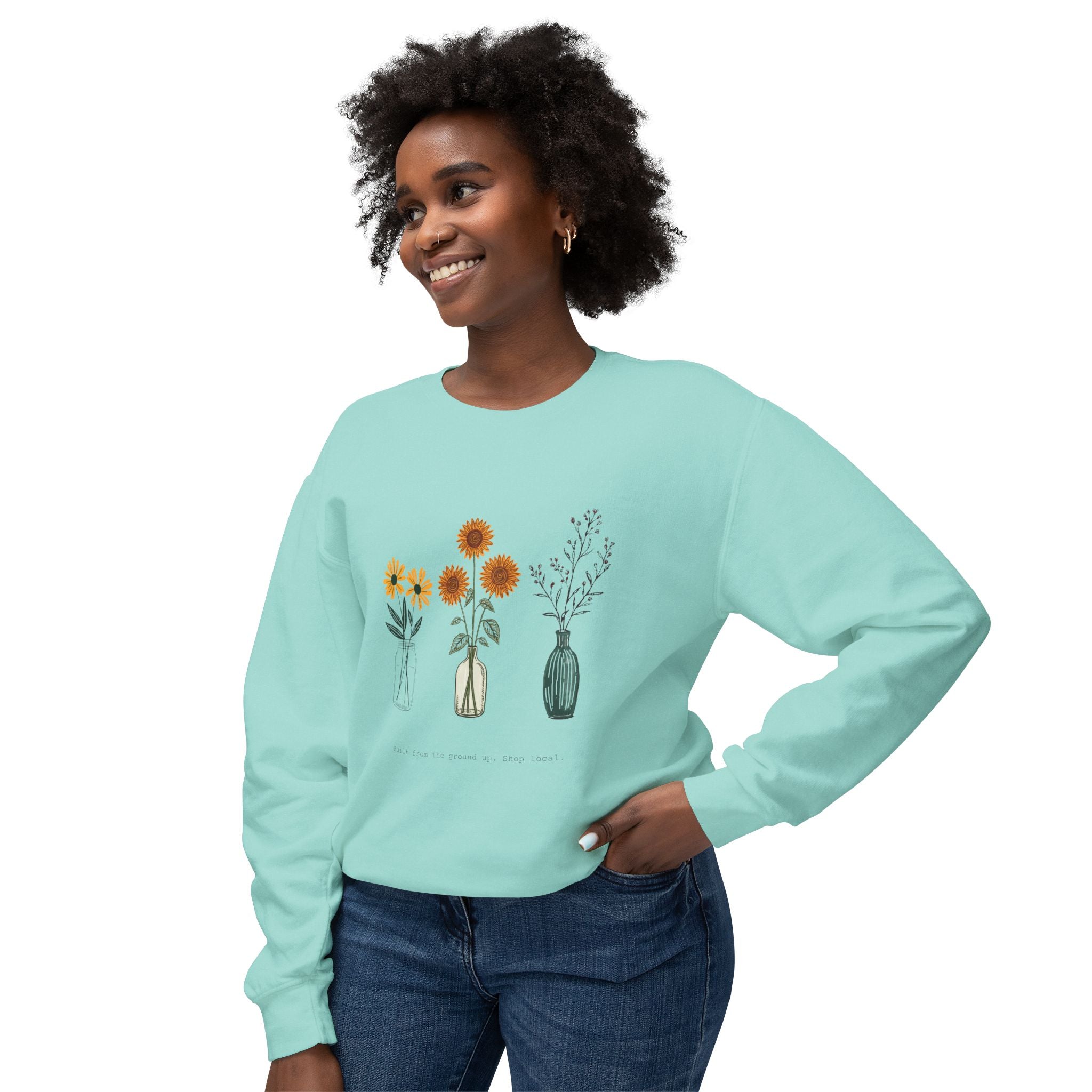 Floral Vases Crewneck Sweatshirt — Minimal Sunflower & Wildflower Design