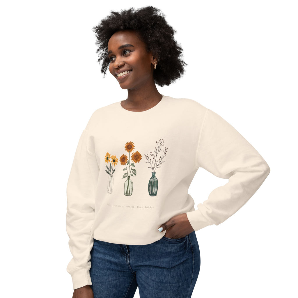 Floral Vases Crewneck Sweatshirt — Minimal Sunflower & Wildflower Design
