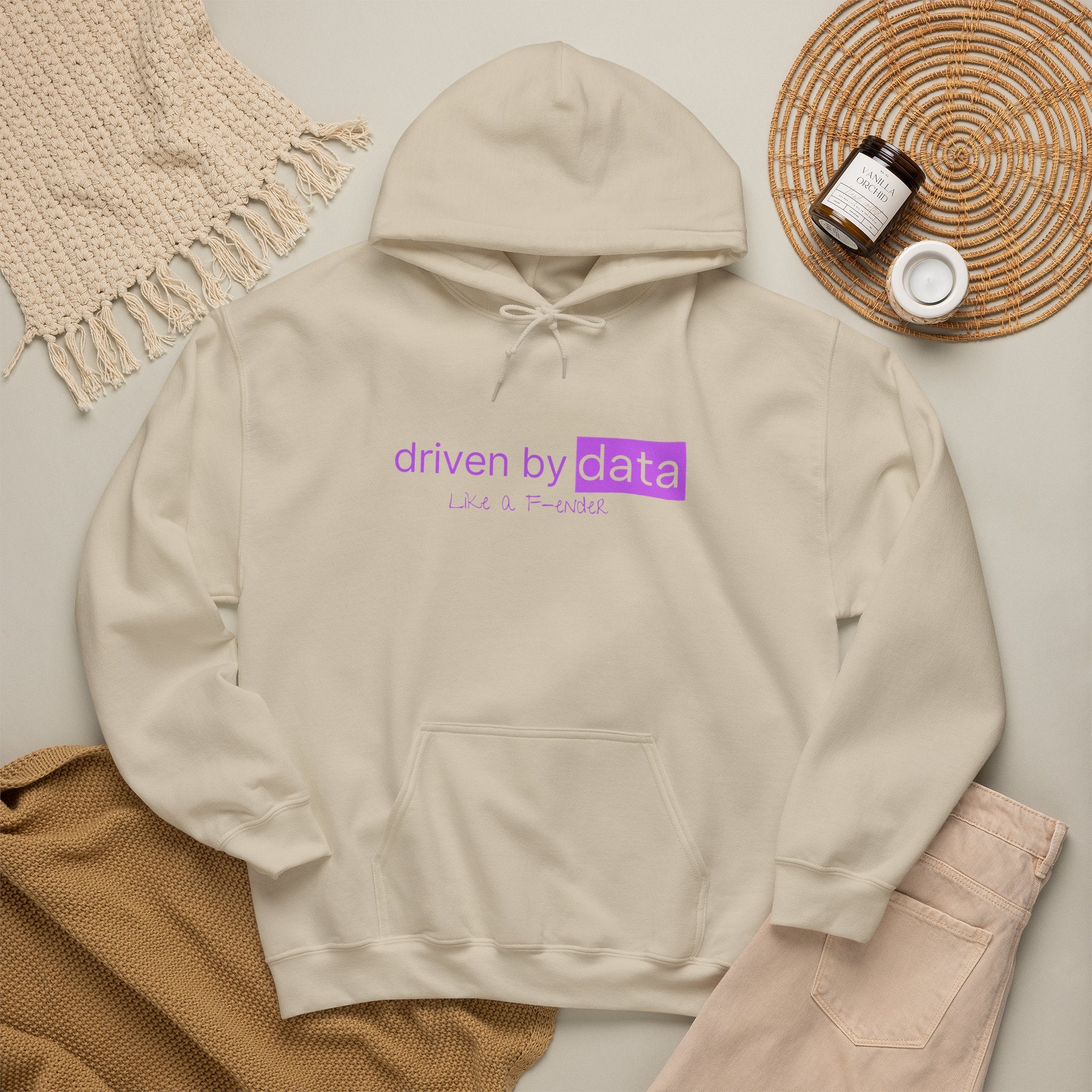 Data Hoodie — "driven by data" Minimal Tech Graphic Hooded Sweatshirt