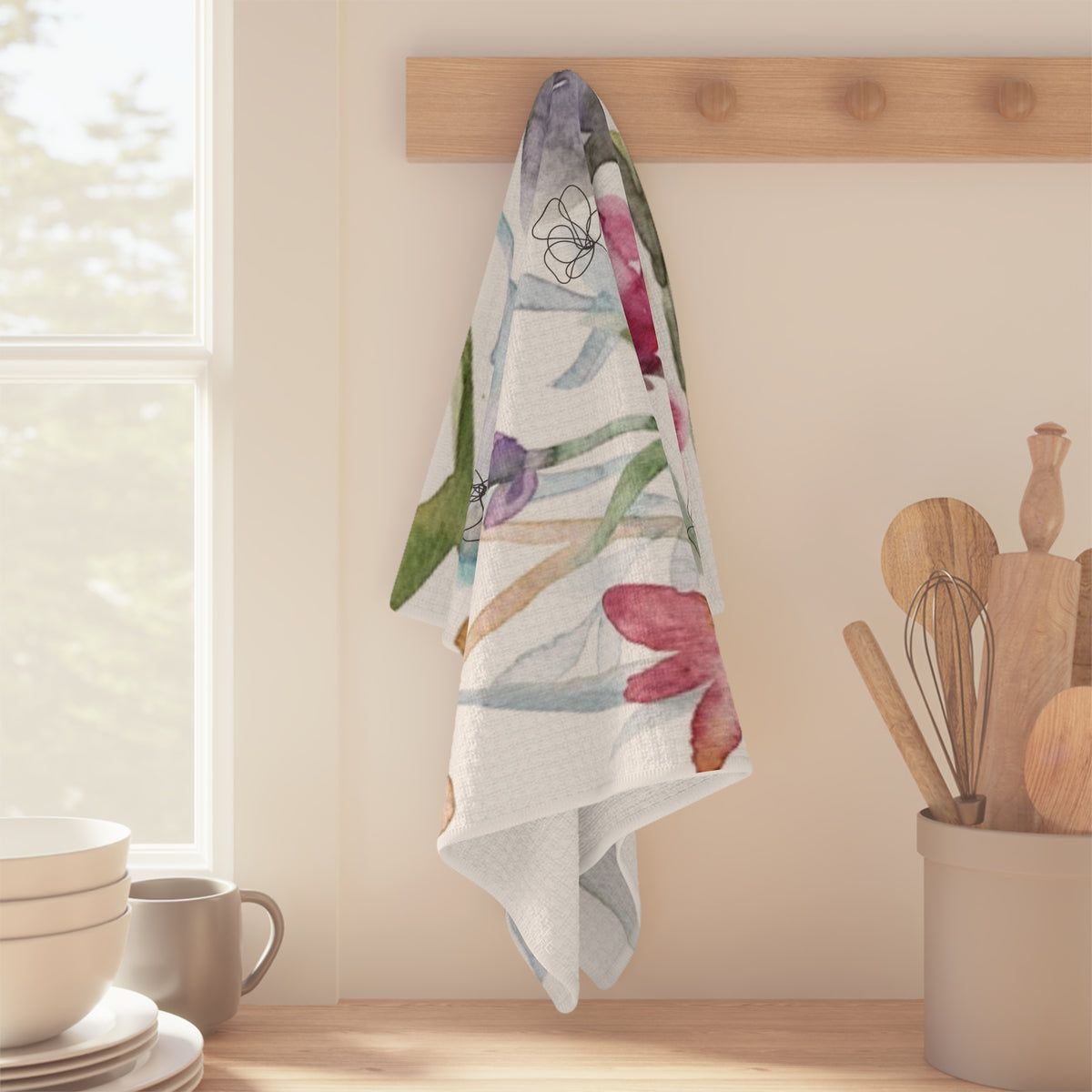 Floral Watercolor Microfiber Tea Towel — Lavender & Wildflower Kitchen Towel