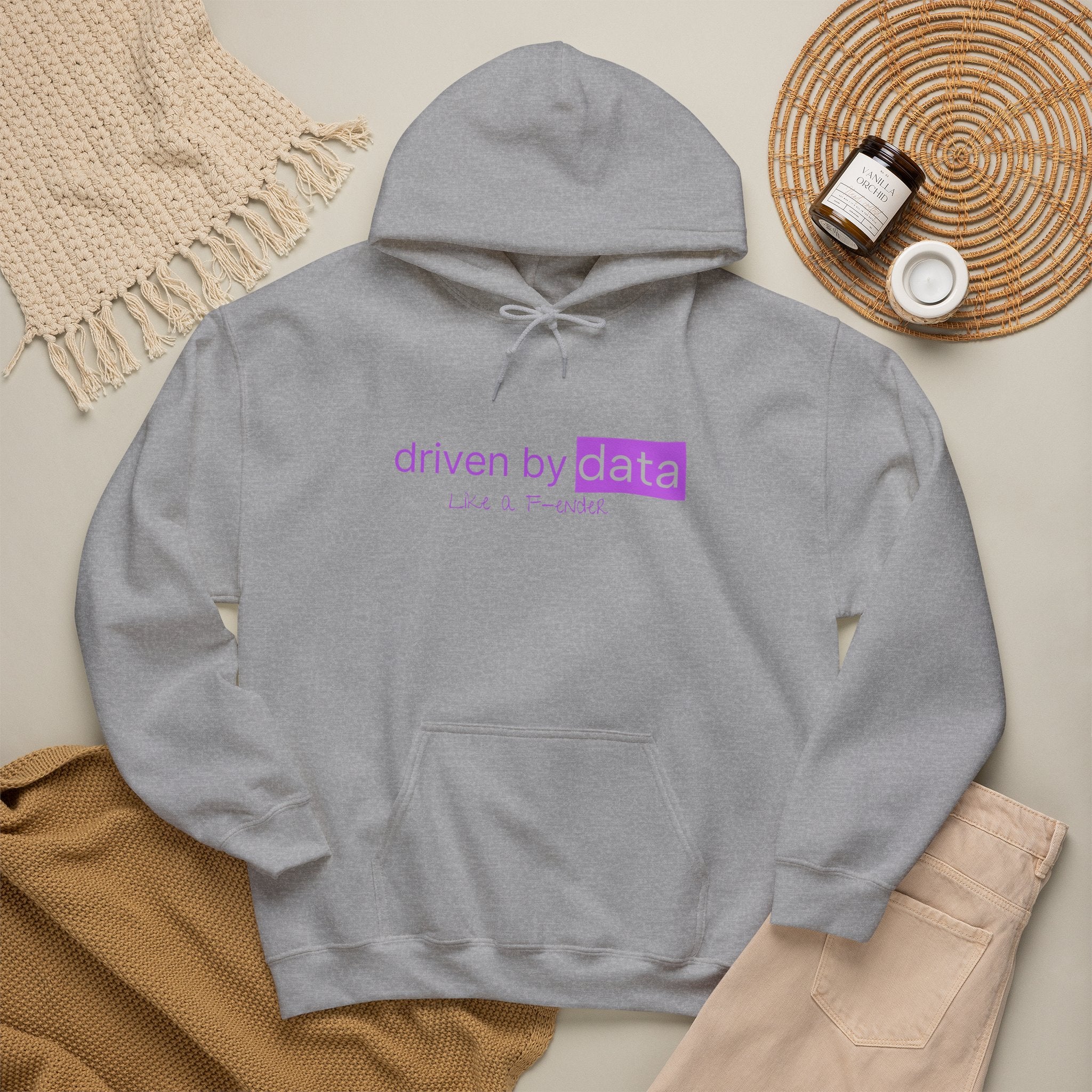 Data Hoodie — "driven by data" Minimal Tech Graphic Hooded Sweatshirt
