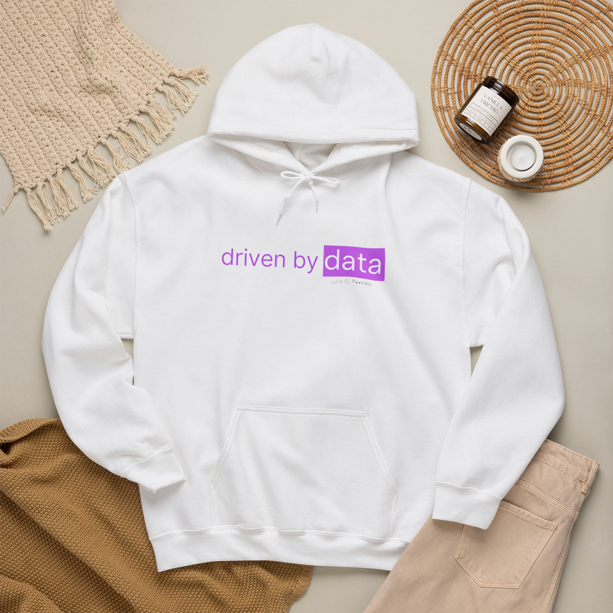 Data Hoodie — "driven by data" Minimal Tech Graphic Hooded Sweatshirt