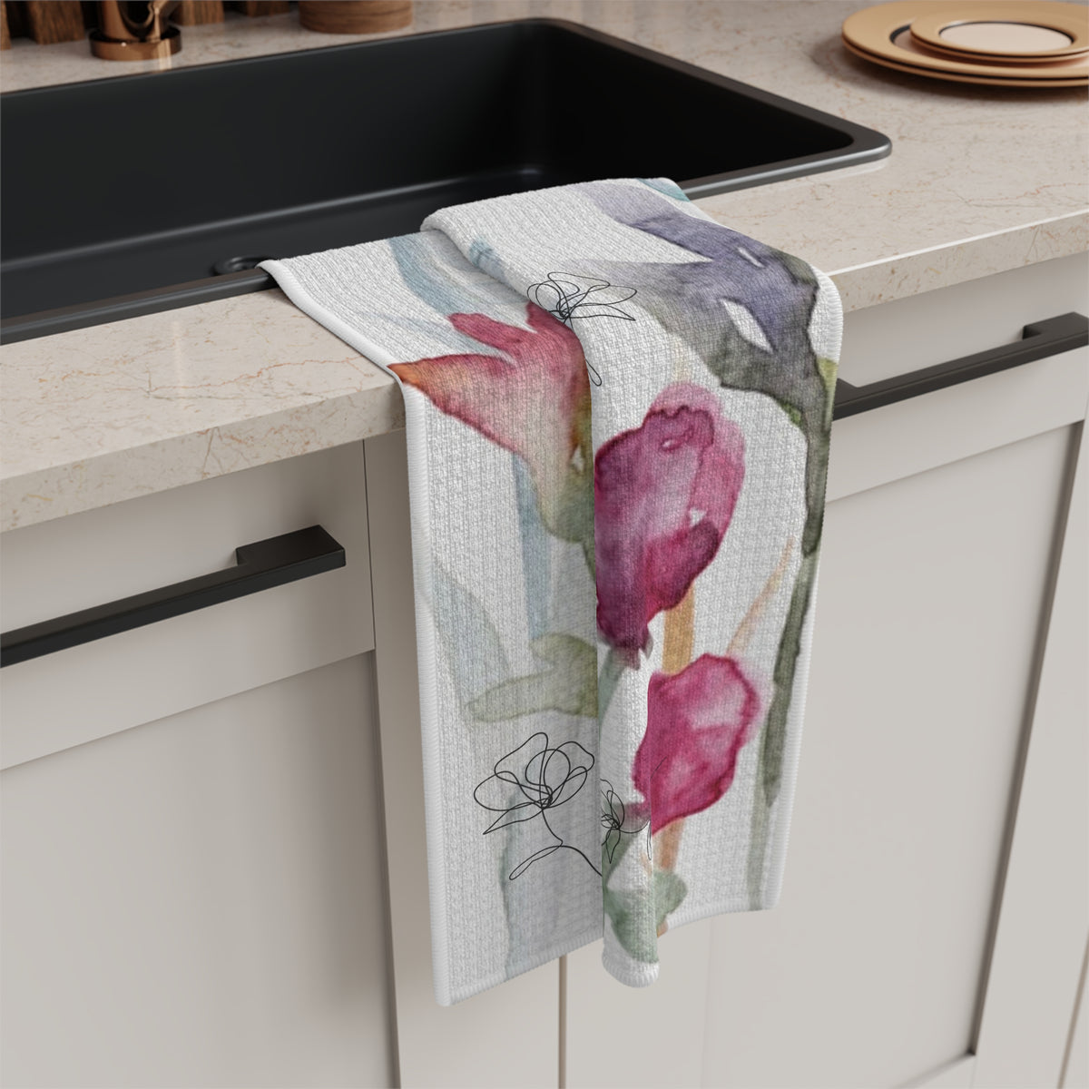 Floral Watercolor Microfiber Tea Towel — Lavender & Wildflower Kitchen Towel