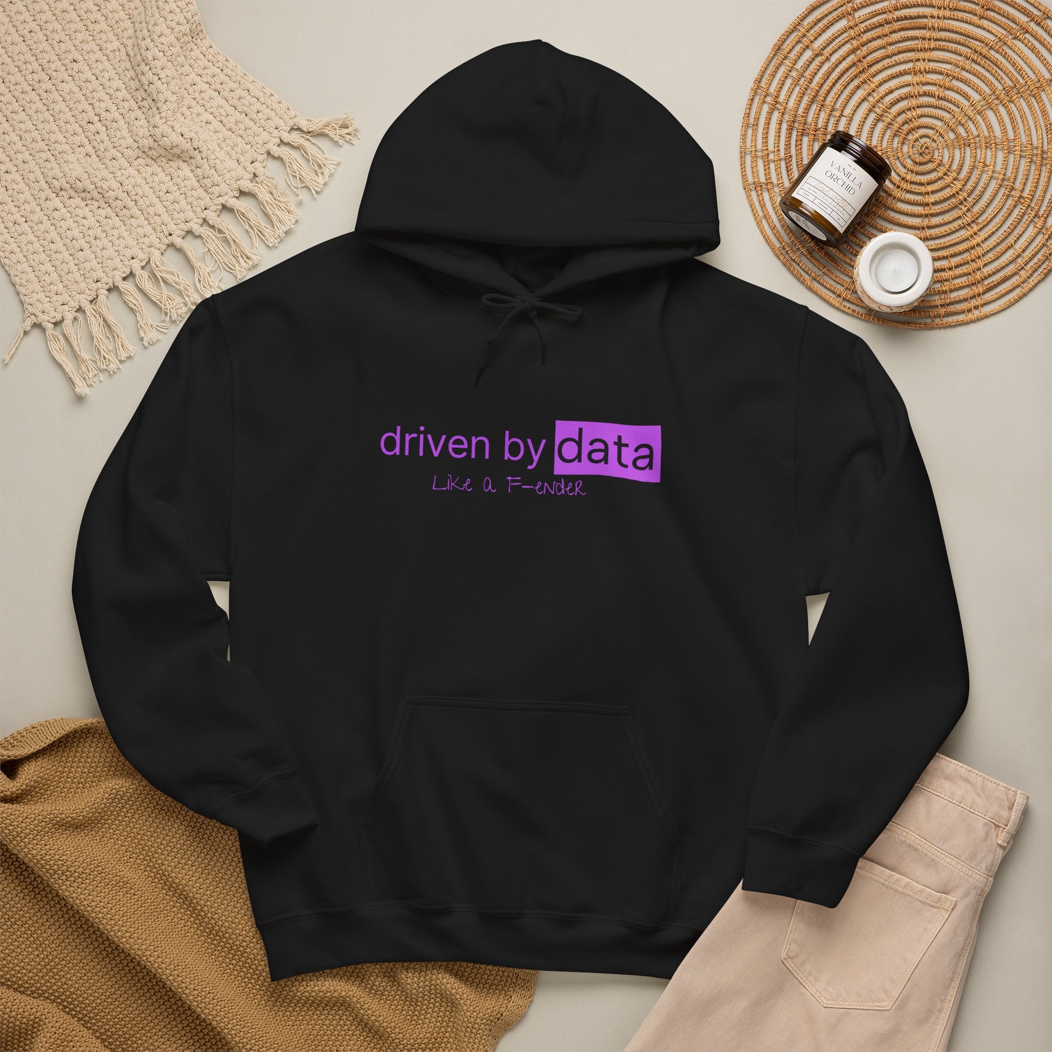 Data Hoodie — "driven by data" Minimal Tech Graphic Hooded Sweatshirt