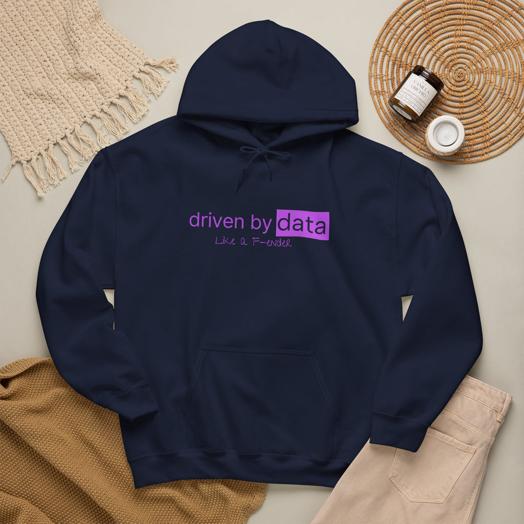 Data Hoodie — "driven by data" Minimal Tech Graphic Hooded Sweatshirt