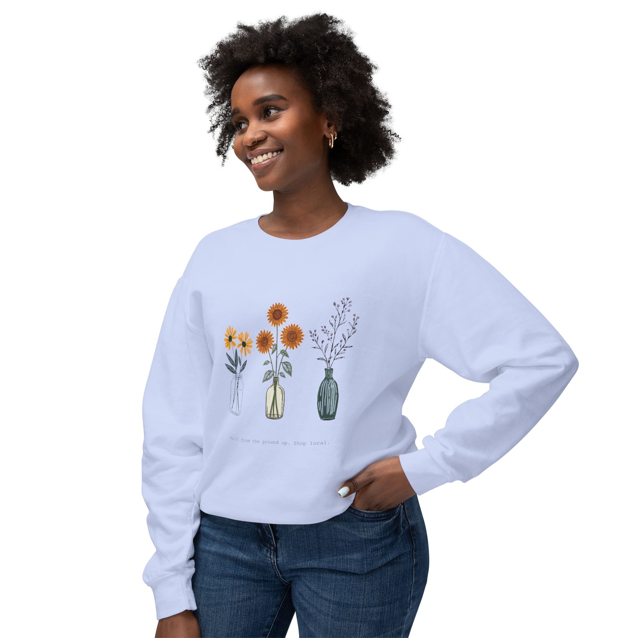 Floral Vases Crewneck Sweatshirt — Minimal Sunflower & Wildflower Design
