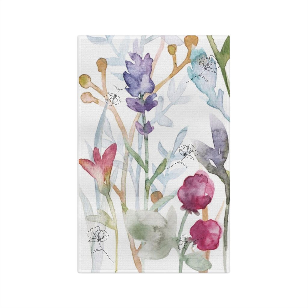 Floral Watercolor Microfiber Tea Towel — Lavender & Wildflower Kitchen Towel