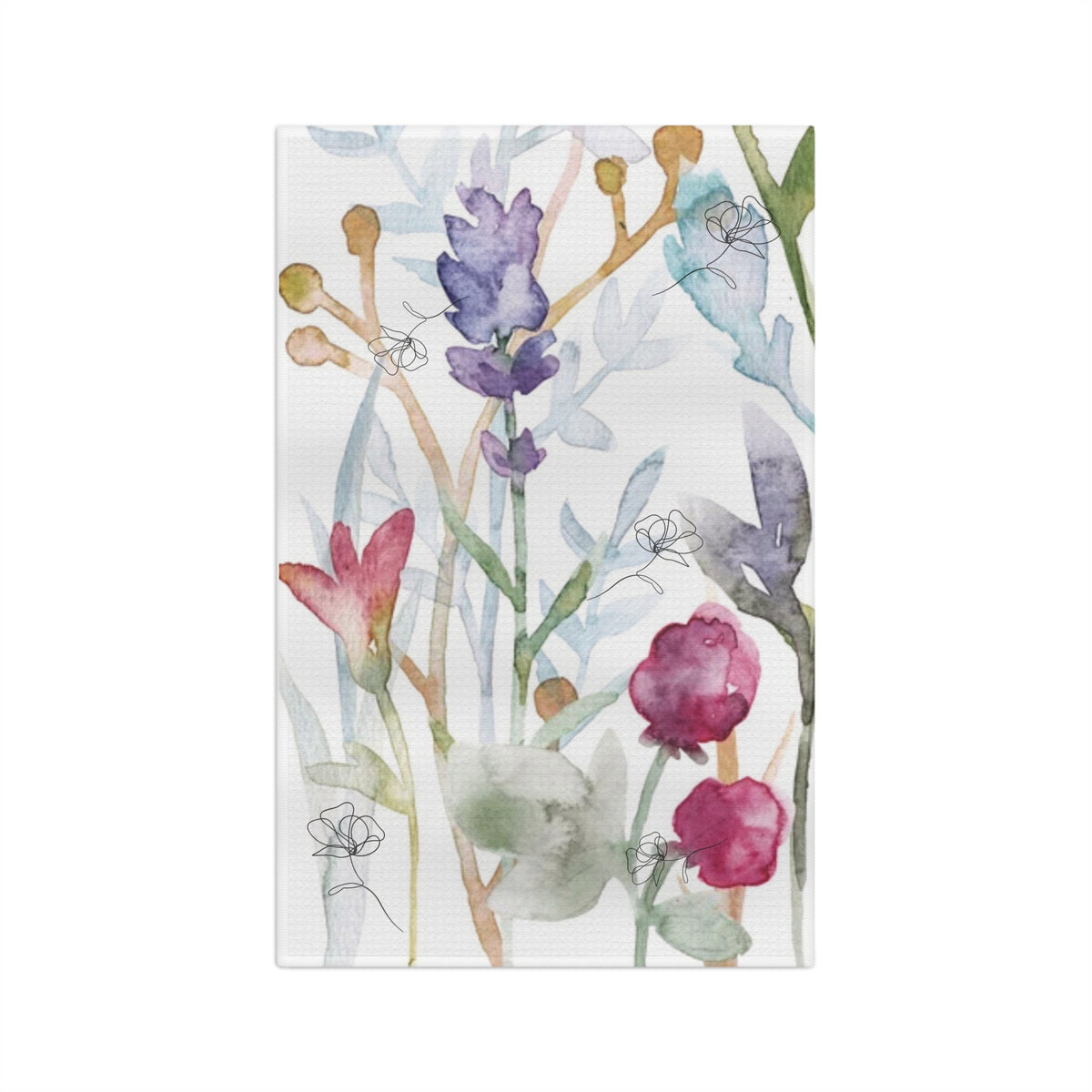 Floral Watercolor Microfiber Tea Towel — Lavender & Wildflower Kitchen Towel