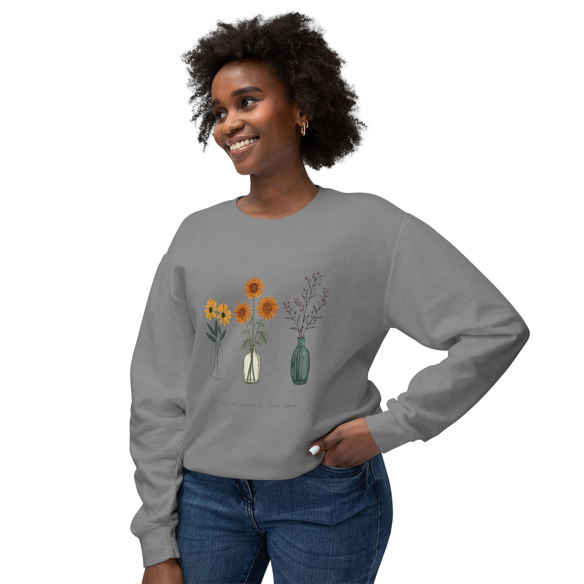 Floral Vases Crewneck Sweatshirt — Minimal Sunflower & Wildflower Design