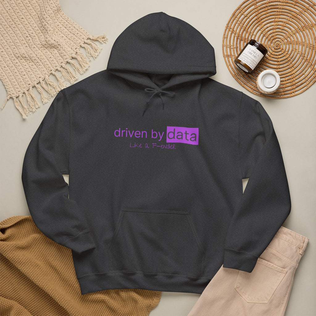Data Hoodie — "driven by data" Minimal Tech Graphic Hooded Sweatshirt