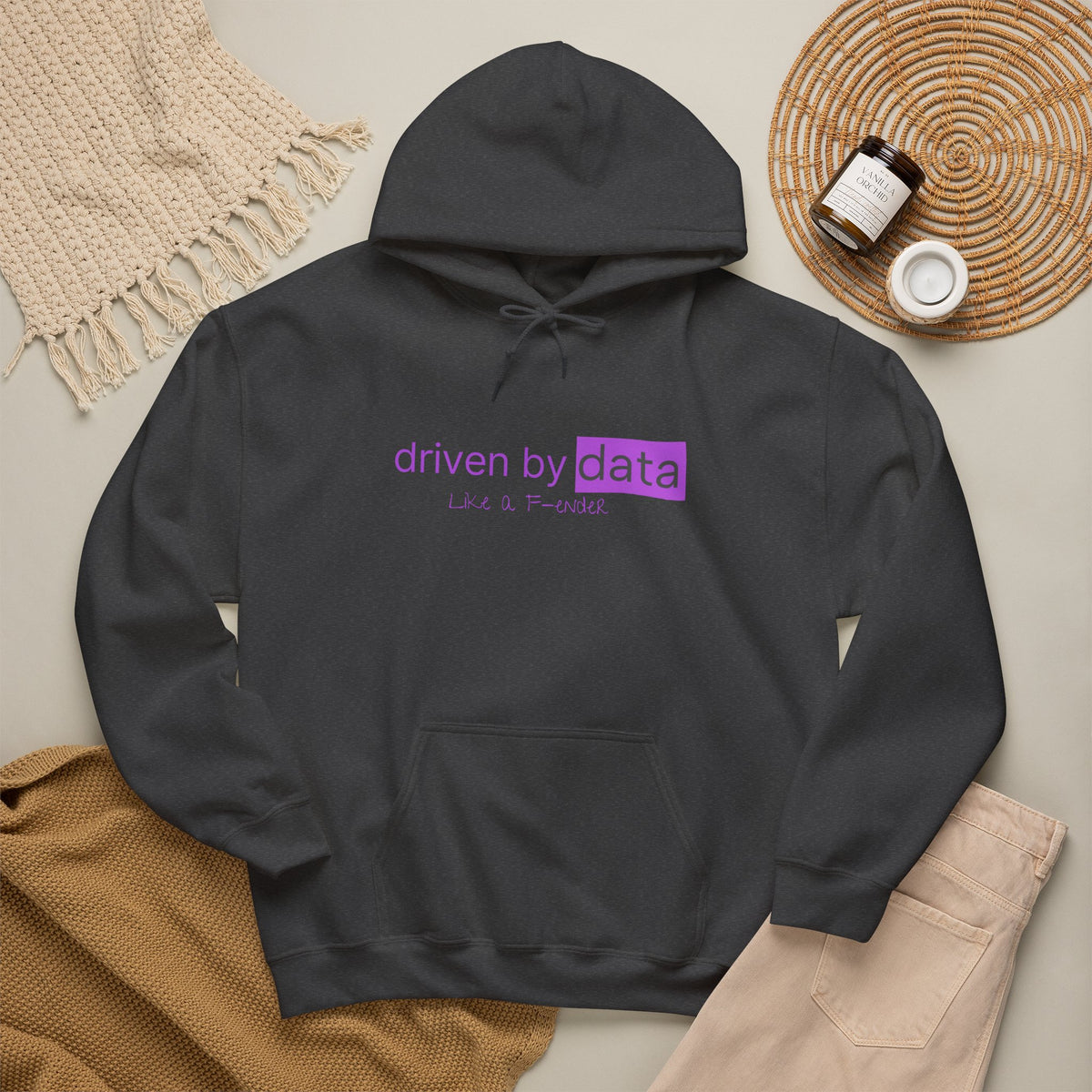 Data Hoodie — "driven by data" Minimal Tech Graphic Hooded Sweatshirt