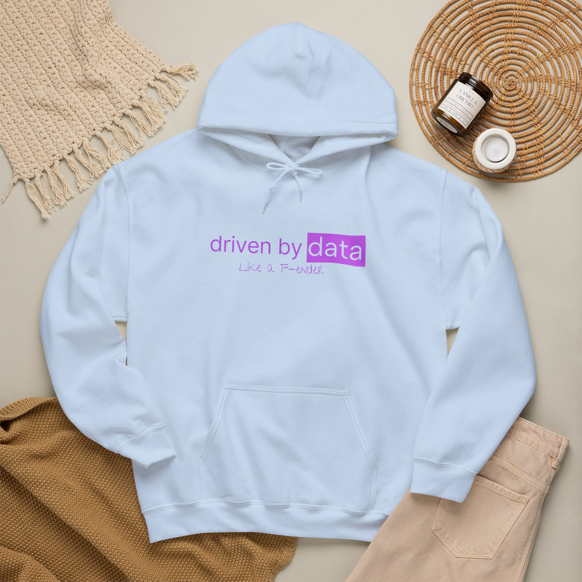 Data Hoodie — "driven by data" Minimal Tech Graphic Hooded Sweatshirt