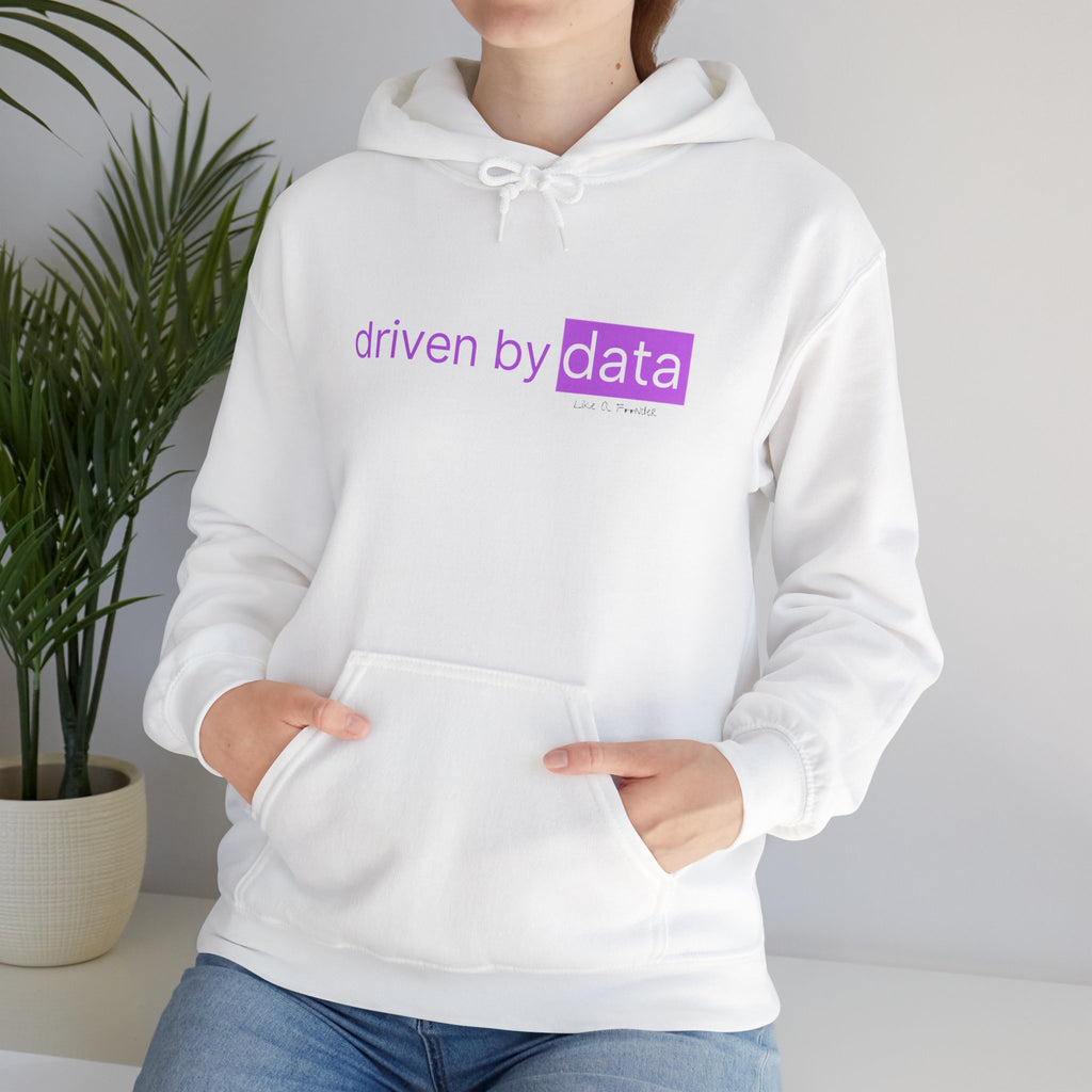 Data Hoodie — "driven by data" Minimal Tech Graphic Hooded Sweatshirt