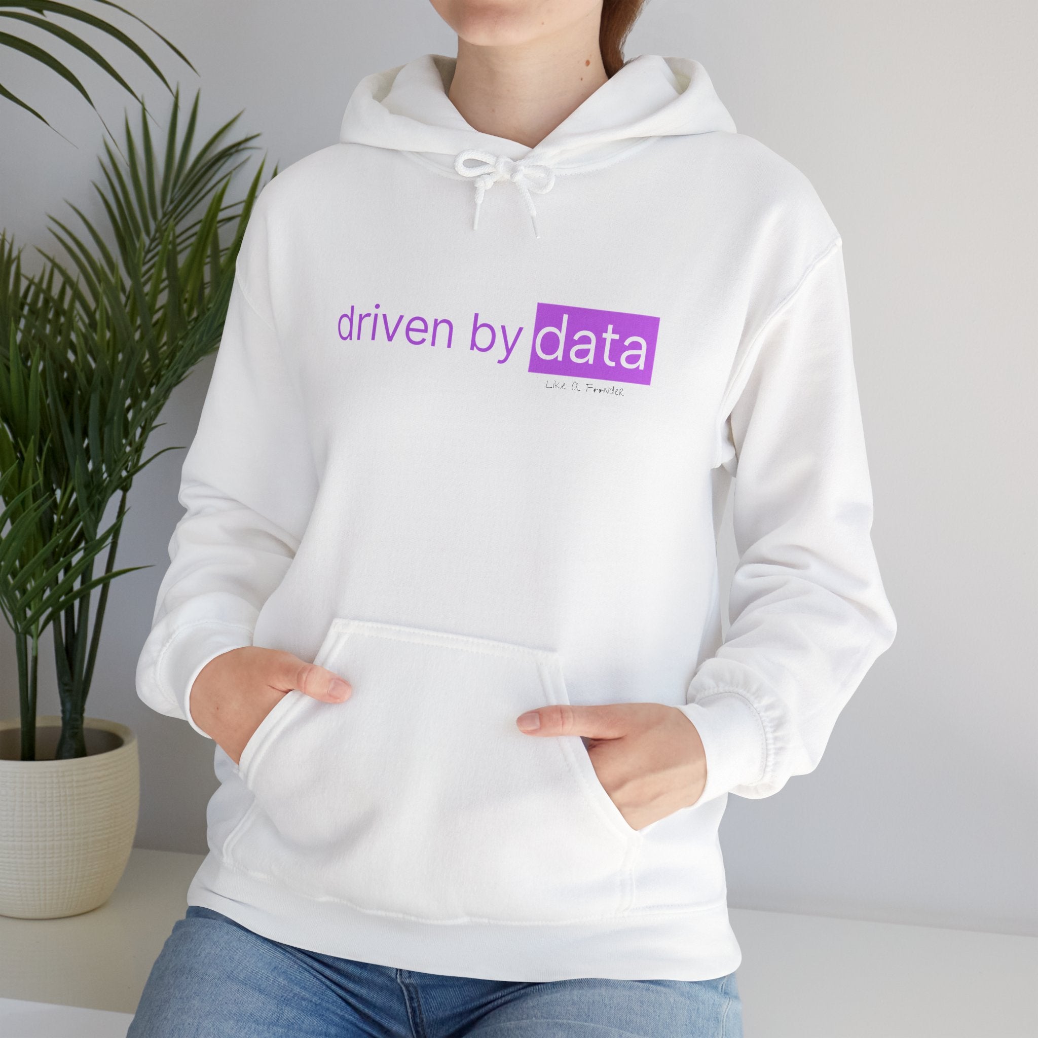 Data Hoodie — "driven by data" Minimal Tech Graphic Hooded Sweatshirt