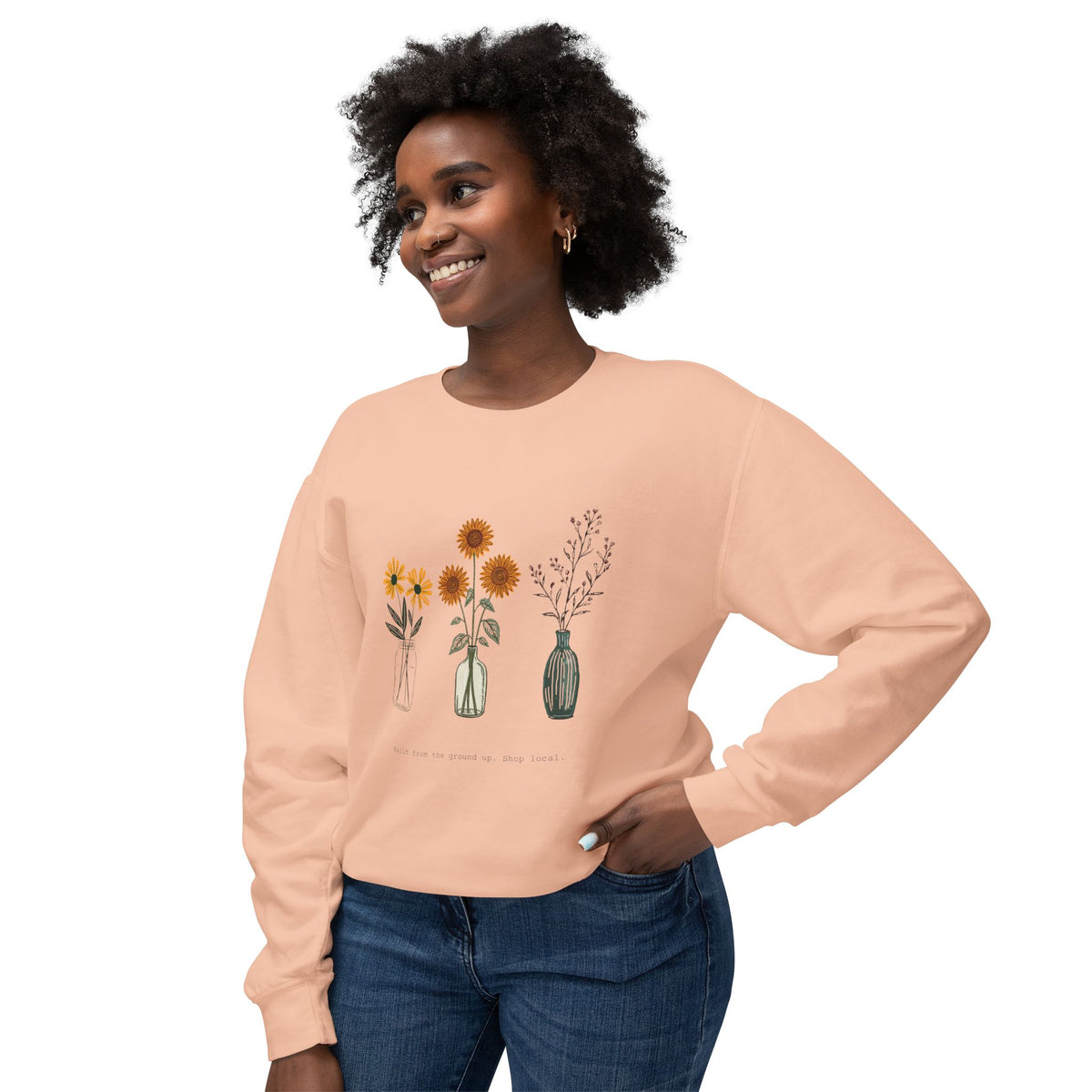 Floral Vases Crewneck Sweatshirt — Minimal Sunflower & Wildflower Design