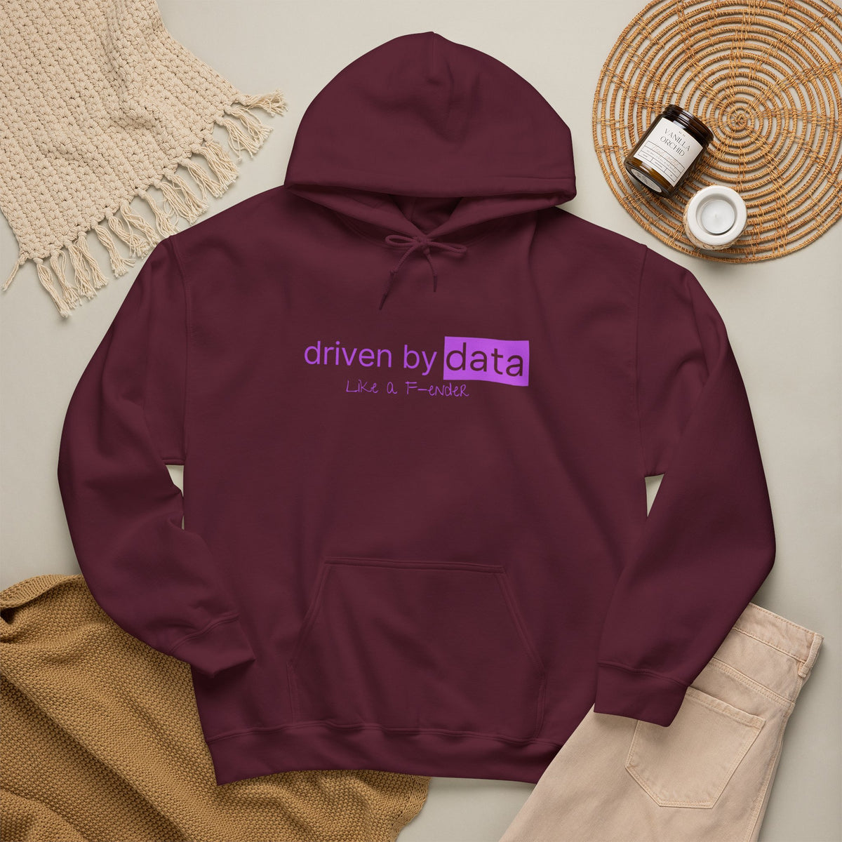 Data Hoodie — "driven by data" Minimal Tech Graphic Hooded Sweatshirt