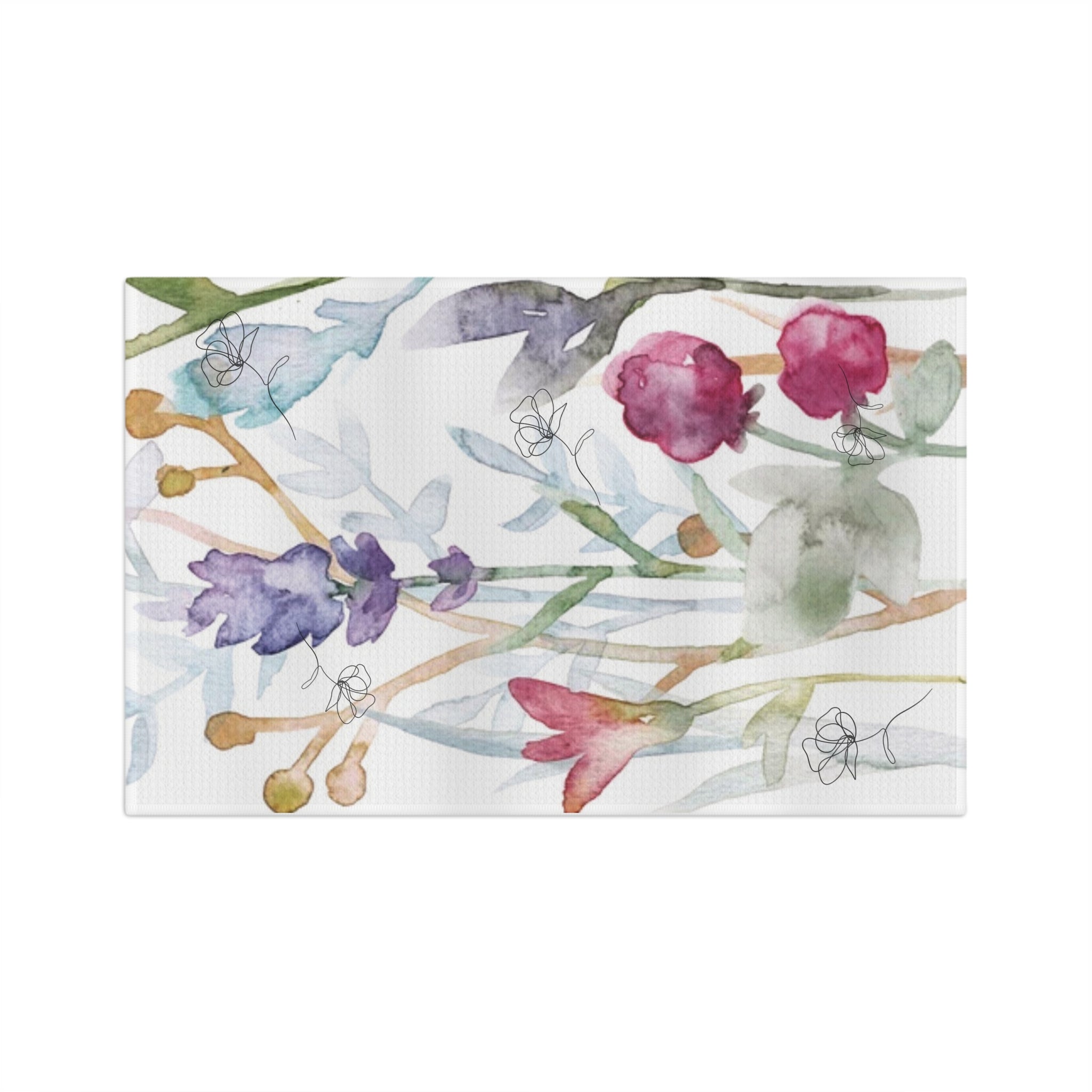 Floral Watercolor Microfiber Tea Towel — Lavender & Wildflower Kitchen Towel