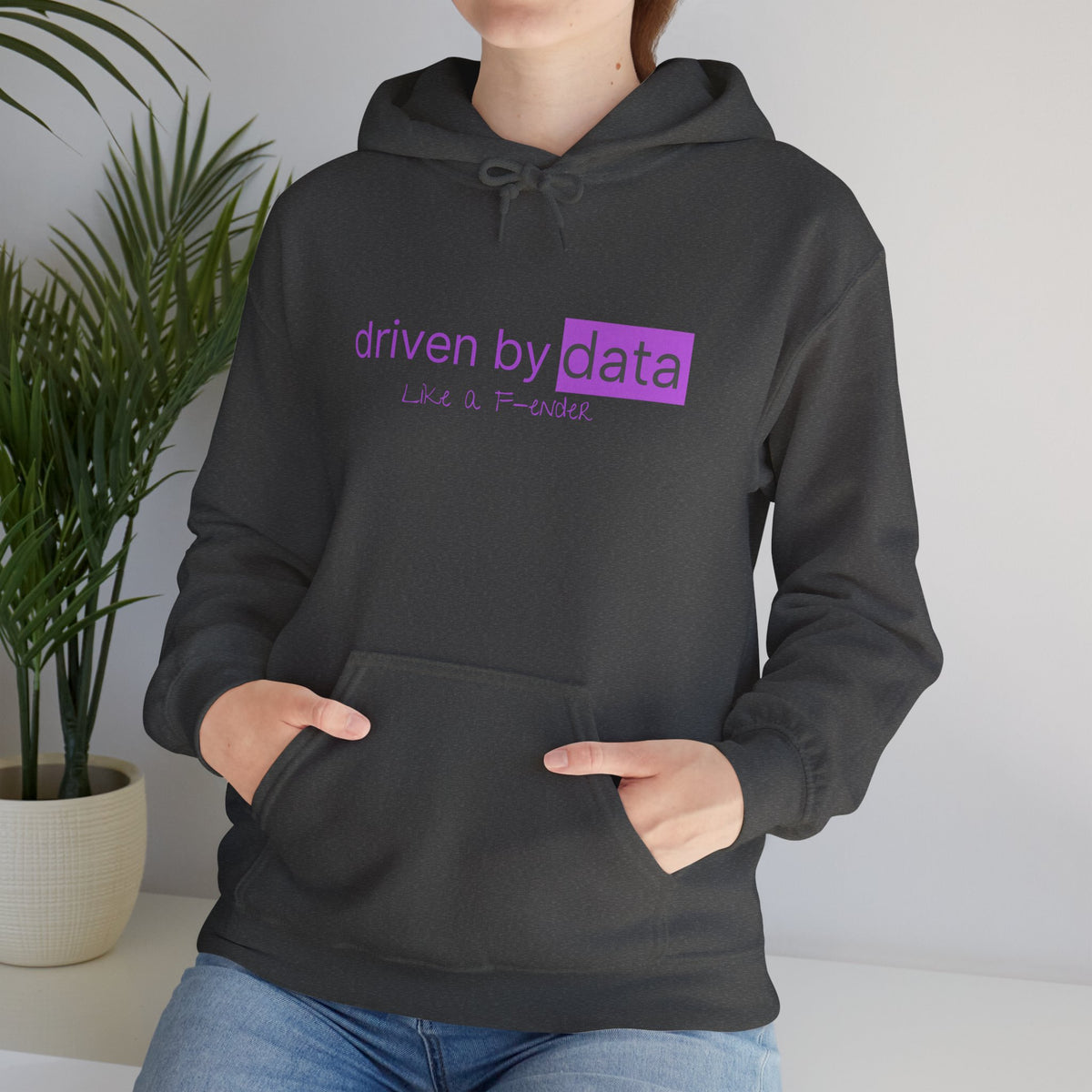 Data Hoodie — "driven by data" Minimal Tech Graphic Hooded Sweatshirt