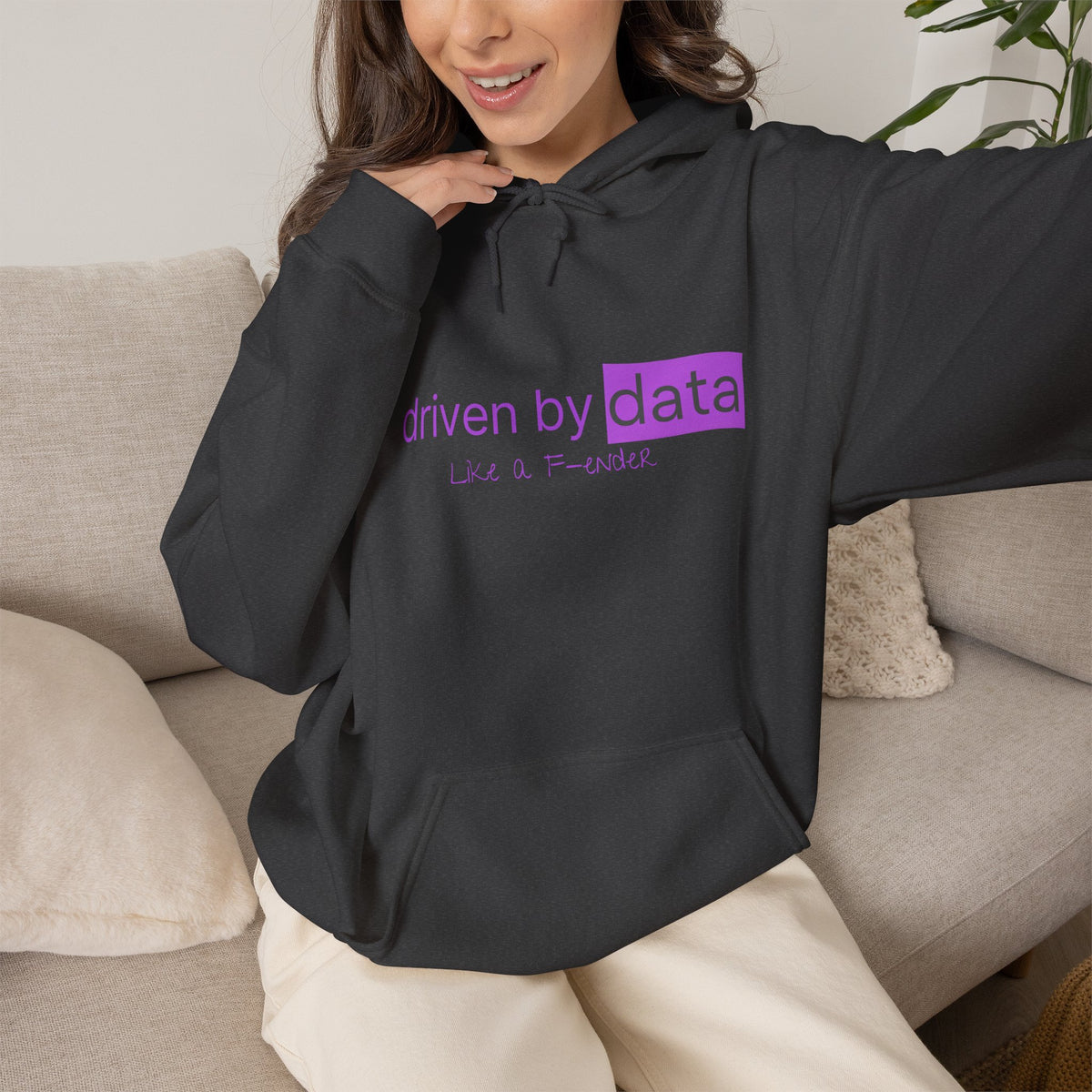 Data Hoodie — "driven by data" Minimal Tech Graphic Hooded Sweatshirt