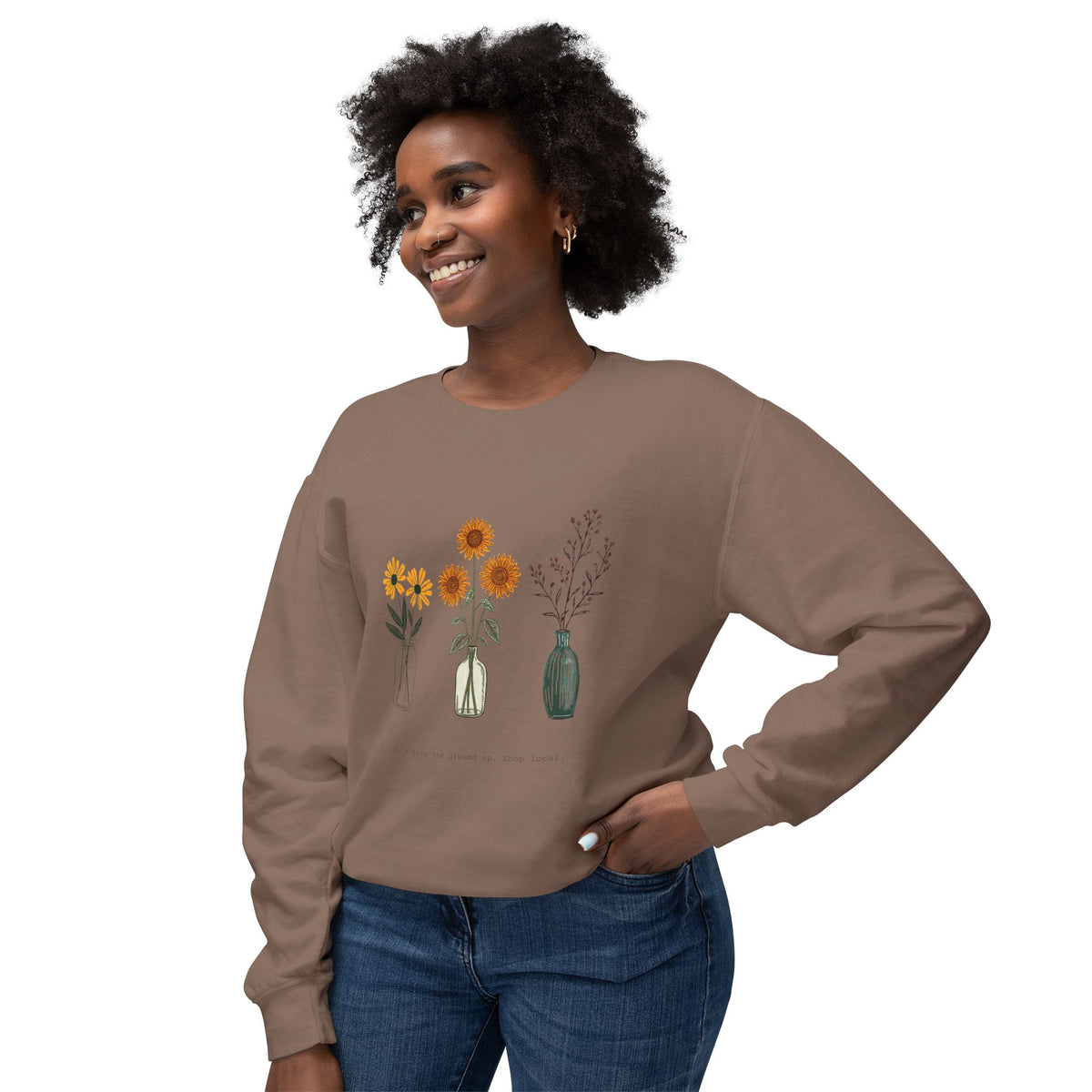 Floral Vases Crewneck Sweatshirt — Minimal Sunflower & Wildflower Design