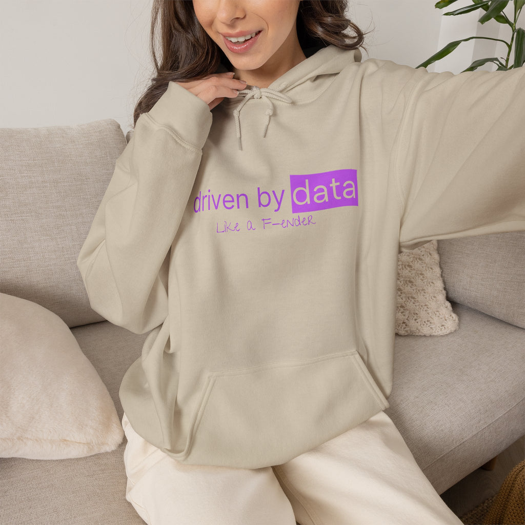 Data Hoodie — "driven by data" Minimal Tech Graphic Hooded Sweatshirt