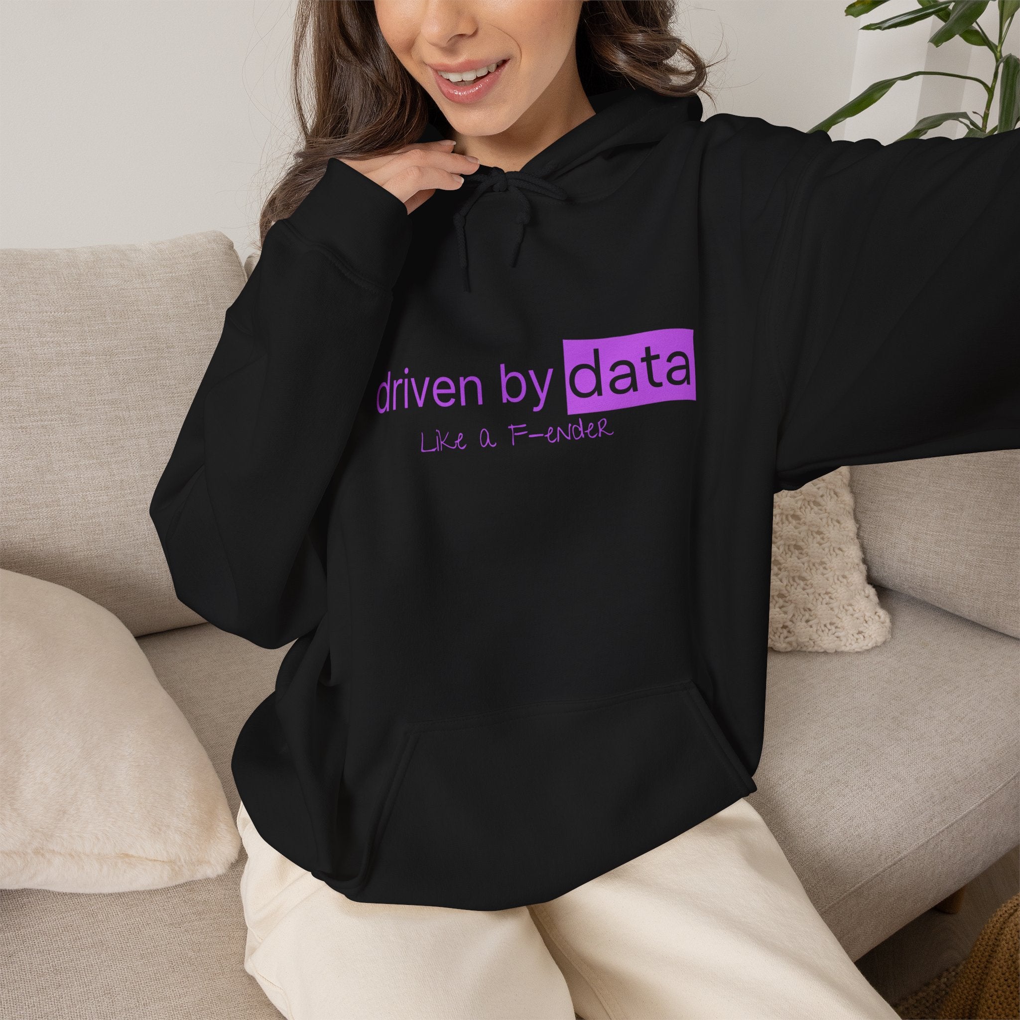 Data Hoodie — "driven by data" Minimal Tech Graphic Hooded Sweatshirt