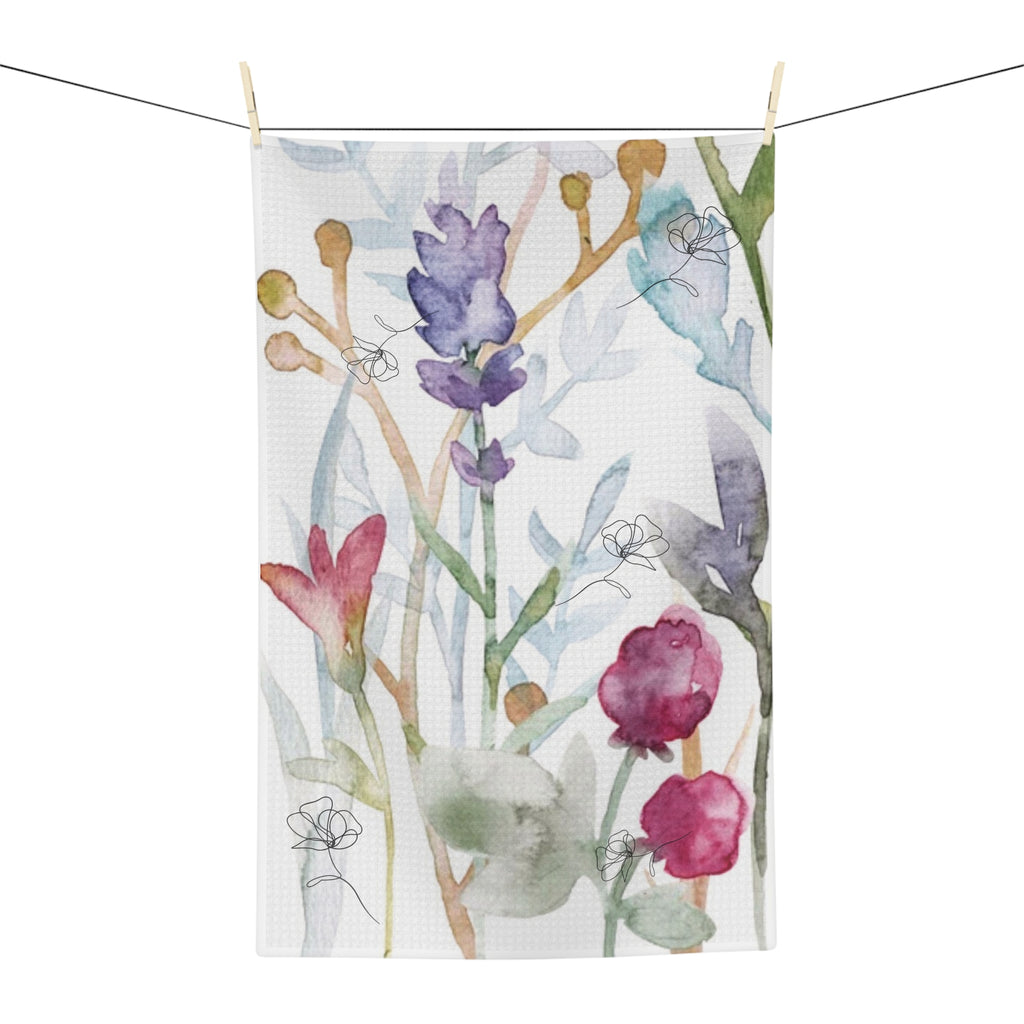 Floral Watercolor Microfiber Tea Towel — Lavender & Wildflower Kitchen Towel