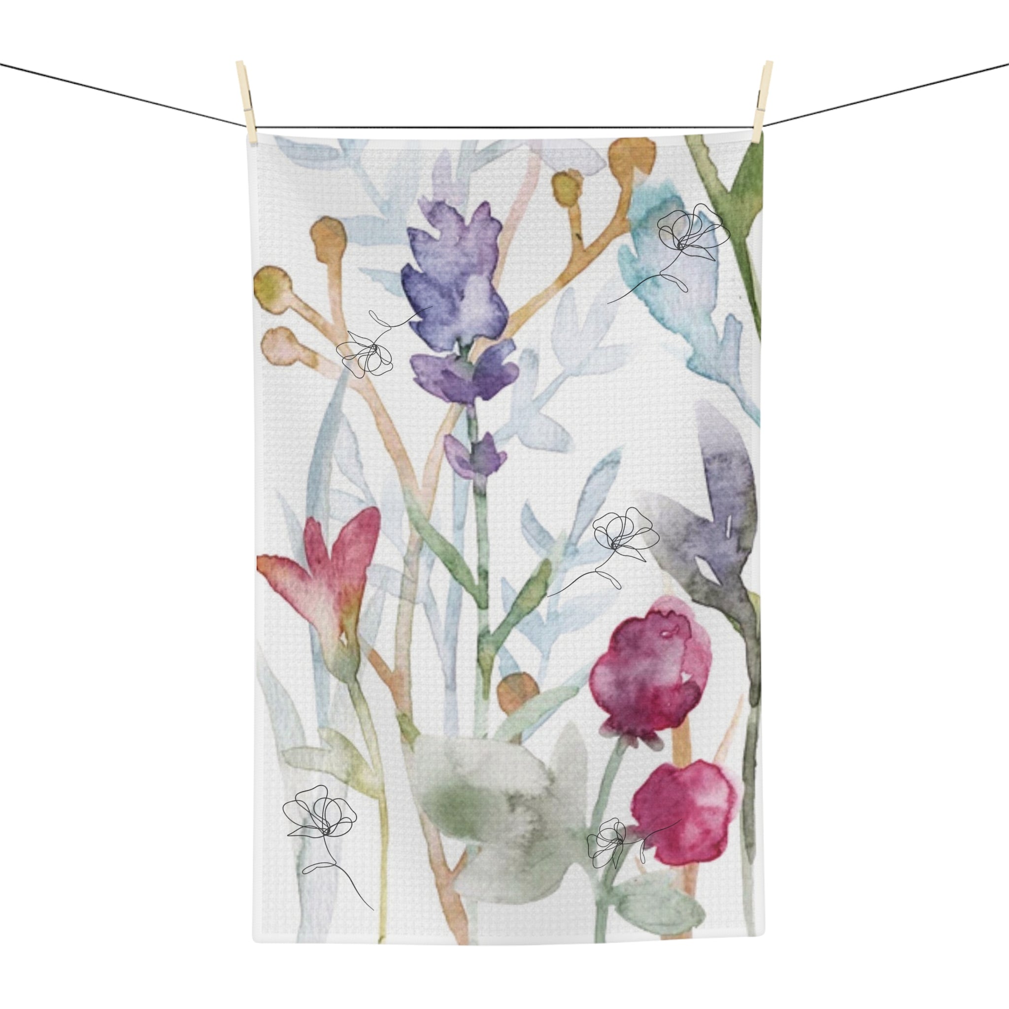 Floral Watercolor Microfiber Tea Towel — Lavender & Wildflower Kitchen Towel